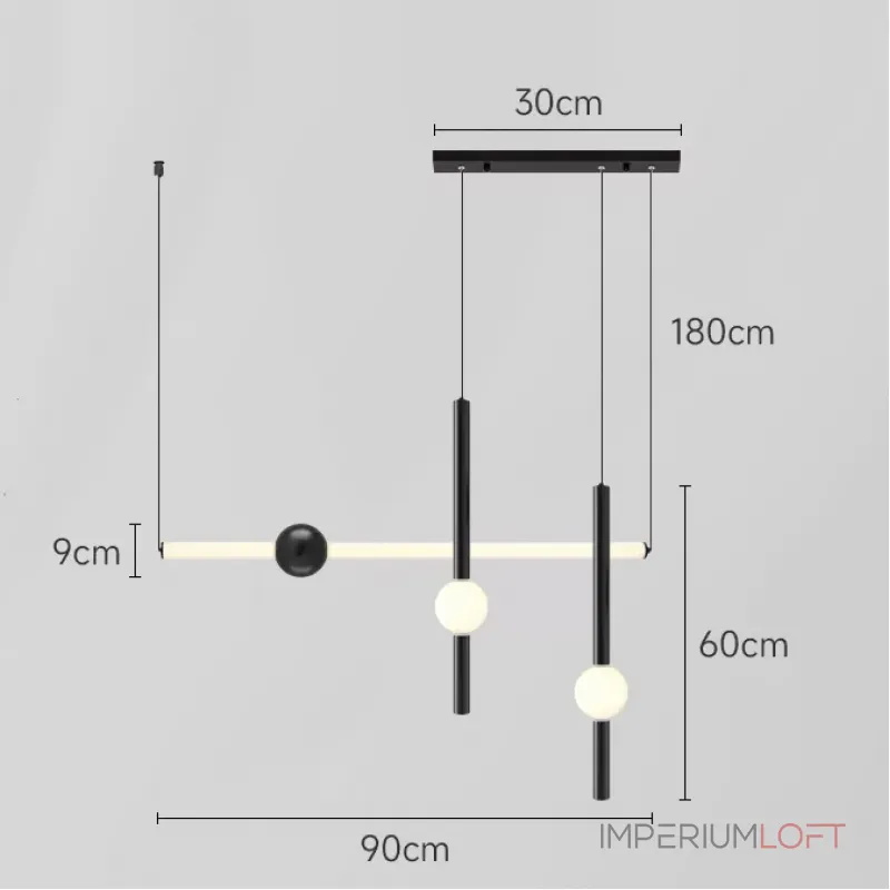 Серия светодиодных инсталляций из подвесных светильников в виде горизонтальных и вертикальных стержней с шарами WAND COMBO L3 Black от ImperiumLoft Серия светодиодных инсталляций из подвесных светильников в виде горизонтальных и вертикальных стержней с шарами WAND COMBO L3 Black от ImperiumLoft