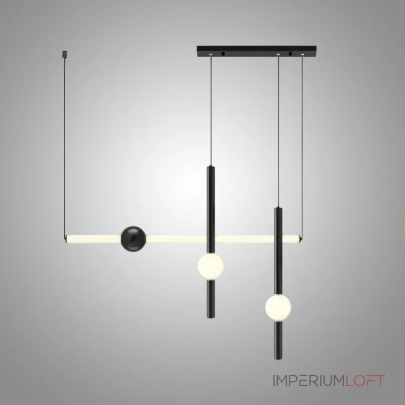 Серия светодиодных инсталляций из подвесных светильников в виде горизонтальных и вертикальных стержней с шарами WAND COMBO L3 Black от ImperiumLoft Серия светодиодных инсталляций из подвесных светильников в виде горизонтальных и вертикальных стержней с шарами WAND COMBO L3 Black от ImperiumLoft