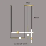 Серия светодиодных инсталляций из подвесных светильников в виде горизонтальных и вертикальных стержней с шарами WAND COMBO L4 Brass от ImperiumLoft