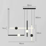 Серия светодиодных инсталляций из подвесных светильников в виде горизонтальных и вертикальных стержней с шарами WAND COMBO L4 Black от ImperiumLoft