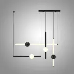 Серия светодиодных инсталляций из подвесных светильников в виде горизонтальных и вертикальных стержней с шарами WAND COMBO L4 Black от ImperiumLoft