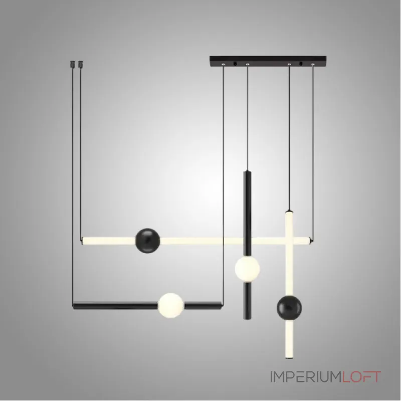 Серия светодиодных инсталляций из подвесных светильников в виде горизонтальных и вертикальных стержней с шарами WAND COMBO L4 Black от ImperiumLoft Серия светодиодных инсталляций из подвесных светильников в виде горизонтальных и вертикальных стержней с шарами WAND COMBO L4 Black от ImperiumLoft