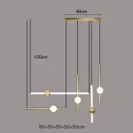 Серия светодиодных инсталляций из подвесных светильников в виде горизонтальных и вертикальных стержней с шарами WAND COMBO L5 Brass от ImperiumLoft