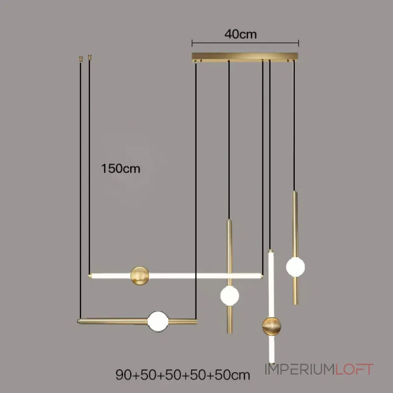 Серия светодиодных инсталляций из подвесных светильников в виде горизонтальных и вертикальных стержней с шарами WAND COMBO L5 Brass от ImperiumLoft Серия светодиодных инсталляций из подвесных светильников в виде горизонтальных и вертикальных стержней с шарами WAND COMBO L5 Brass от ImperiumLoft