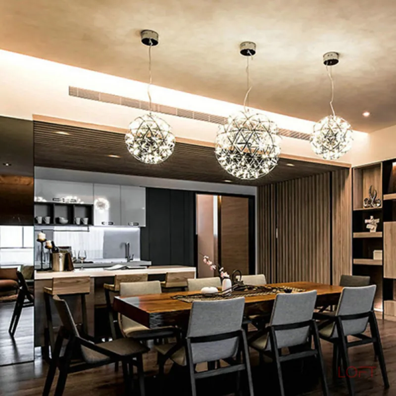 Серия светильников в форме шара из металлических лент с точечными светодиодными источниками FIREWORK D50 от ImperiumLoft