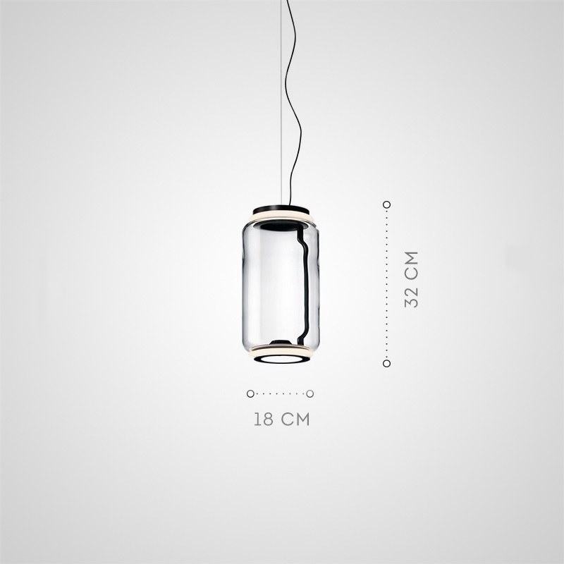 Серия подвесных светильников из прозрачных стеклянных скругленных цилиндров c LED подсветкой сверху и снизу QUENTIN A H32 от ImperiumLoft