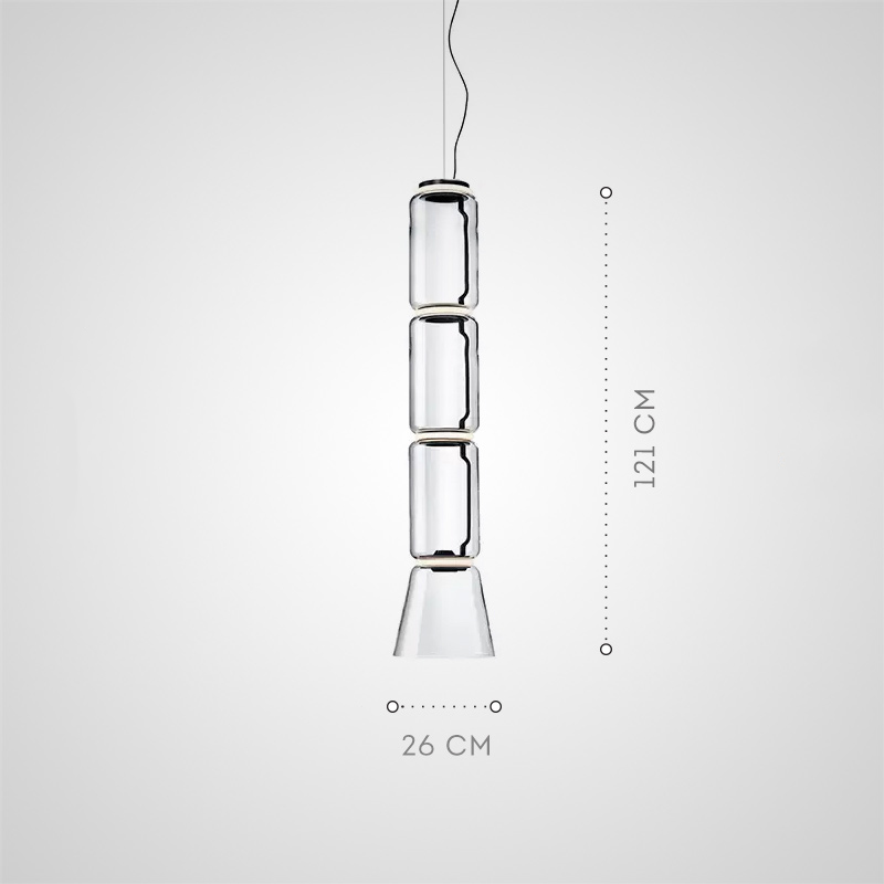 Серия подвесных светильников из прозрачных стеклянных скругленных цилиндров c LED подсветкой сверху и снизу QUENTIN B H121 от ImperiumLoft