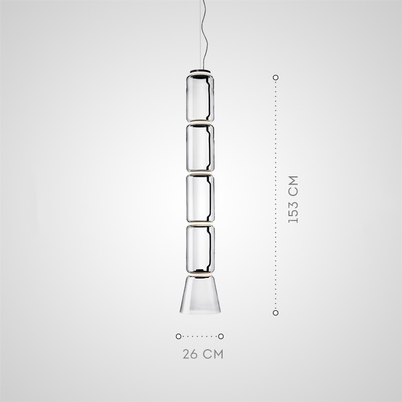 Серия подвесных светильников из прозрачных стеклянных скругленных цилиндров c LED подсветкой сверху и снизу QUENTIN B H153 от ImperiumLoft
