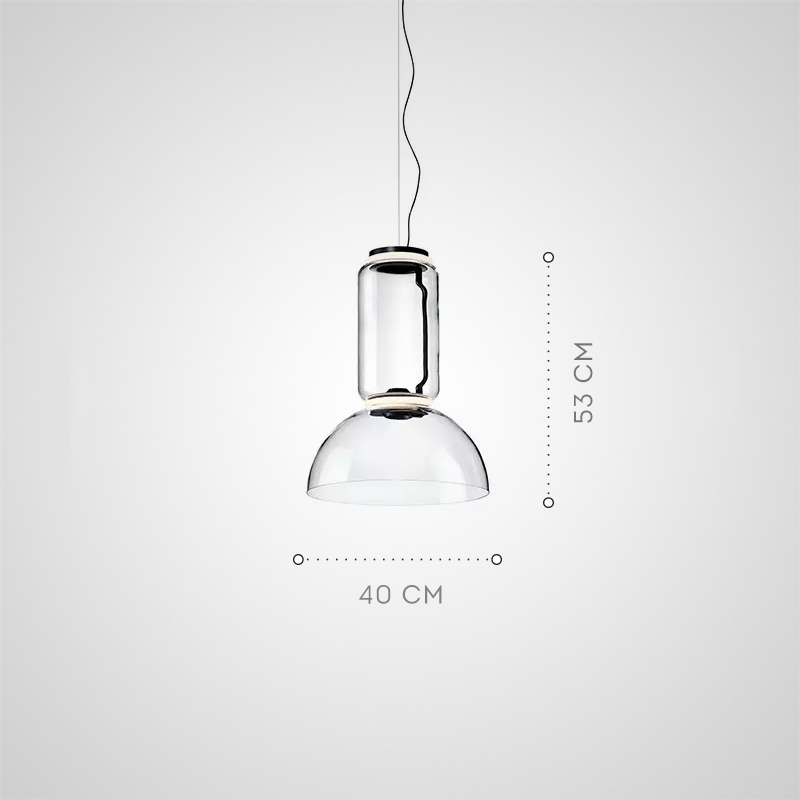 Серия подвесных светильников из прозрачных стеклянных скругленных цилиндров c LED подсветкой сверху и снизу QUENTIN C H53 от ImperiumLoft