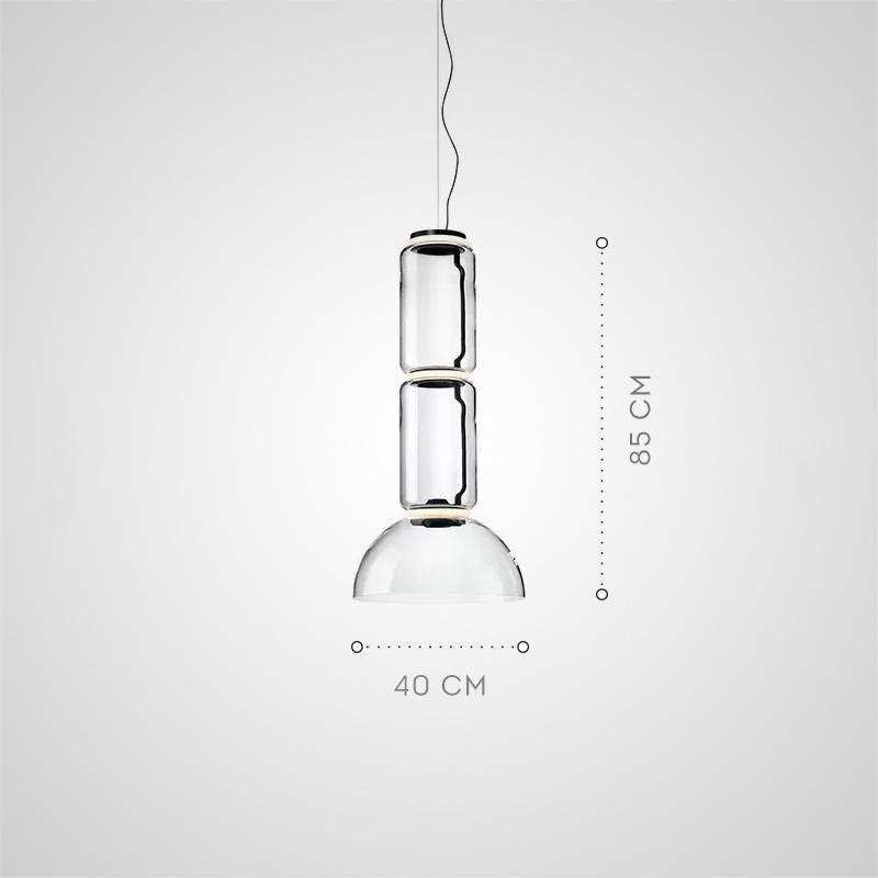 Серия подвесных светильников из прозрачных стеклянных скругленных цилиндров c LED подсветкой сверху и снизу QUENTIN C H85 от ImperiumLoft
