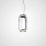 Серия подвесных светильников из прозрачных стеклянных скругленных цилиндров c LED подсветкой сверху и снизу QUENTIN A H32 от ImperiumLoft