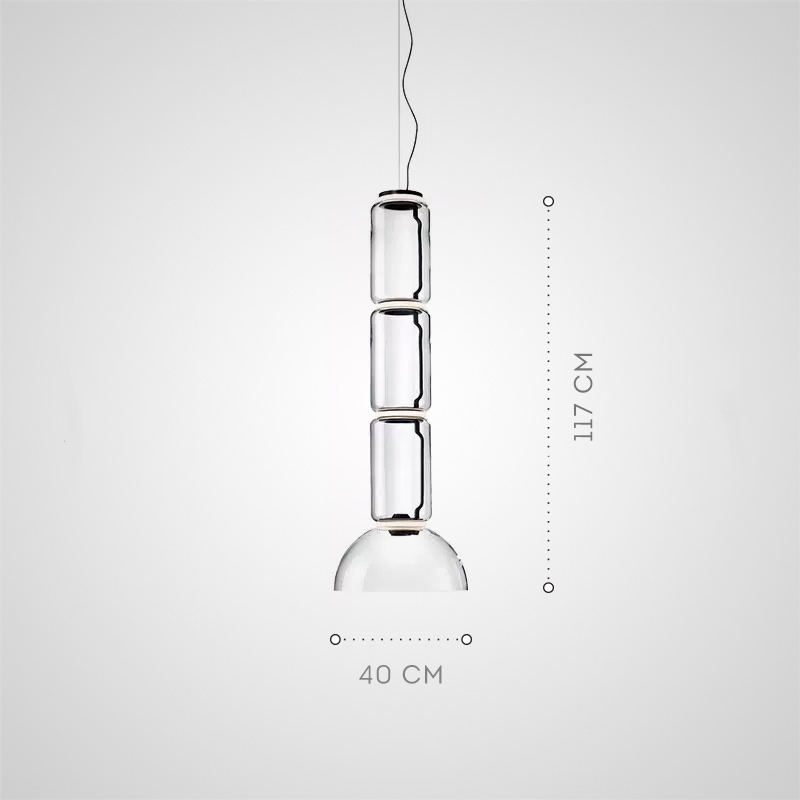 Серия подвесных светильников из прозрачных стеклянных скругленных цилиндров c LED подсветкой сверху и снизу QUENTIN C H117 от ImperiumLoft