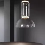 Серия подвесных светильников из прозрачных стеклянных скругленных цилиндров c LED подсветкой сверху и снизу QUENTIN A H128 от ImperiumLoft