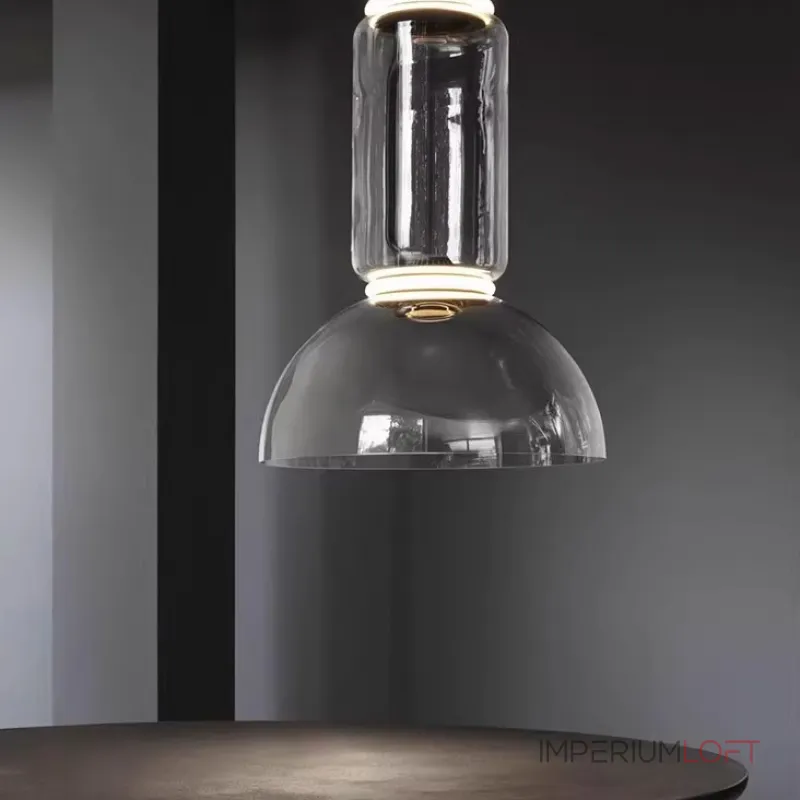 Серия подвесных светильников из прозрачных стеклянных скругленных цилиндров c LED подсветкой сверху и снизу QUENTIN A H128 от ImperiumLoft