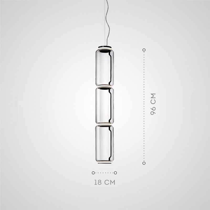 Серия подвесных светильников из прозрачных стеклянных скругленных цилиндров c LED подсветкой сверху и снизу QUENTIN A H96 от ImperiumLoft Серия подвесных светильников из прозрачных стеклянных скругленных цилиндров c LED подсветкой сверху и снизу QUENTIN A H96 от ImperiumLoft