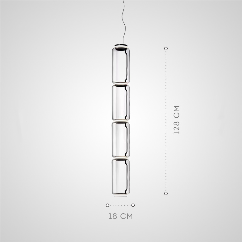Серия подвесных светильников из прозрачных стеклянных скругленных цилиндров c LED подсветкой сверху и снизу QUENTIN A H128 от ImperiumLoft