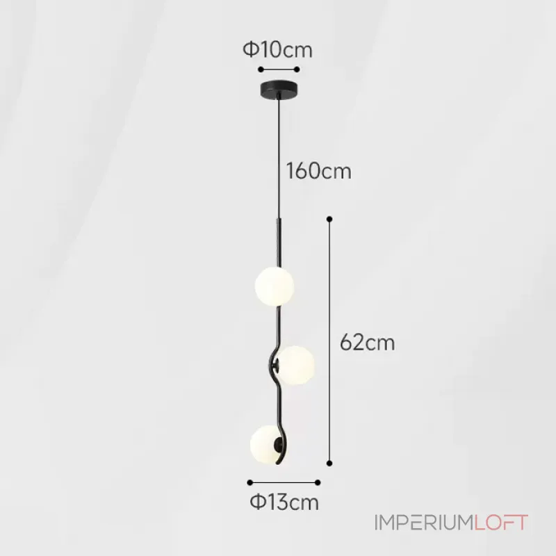 Серия подвесных светильников с тремя шарообразными плафонами на изогнутой стойке BROR Black от ImperiumLoft