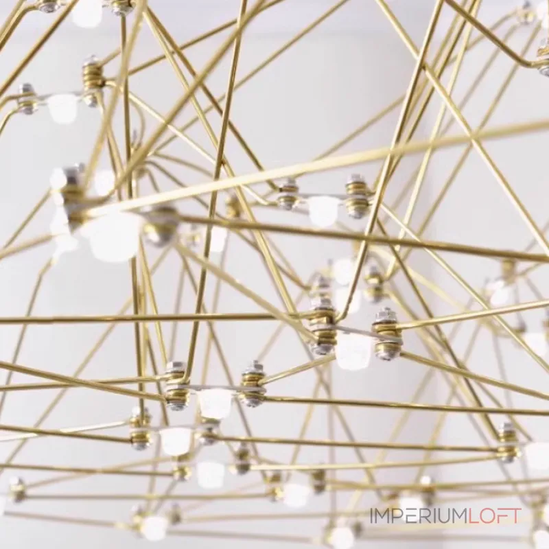 Серия подвесных люстр со светодиодными источниками света на ажурном металлическом каркасе купольной формы REIER D60 Gold от ImperiumLoft
