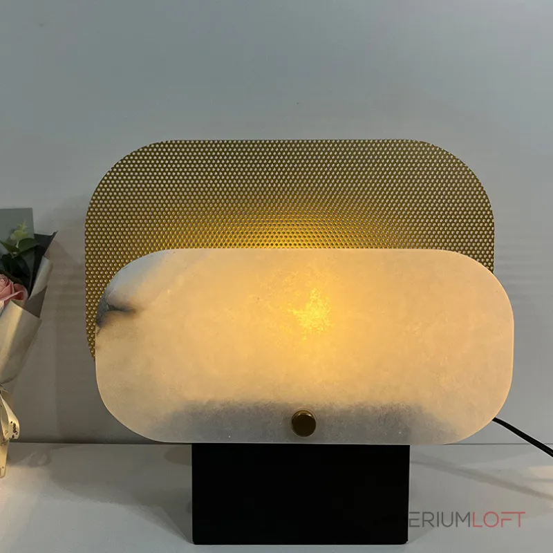 Серия настольных ламп в виде металлической перфорированной пластины и рассеивателя из натурального камня CONRAD B TAB A