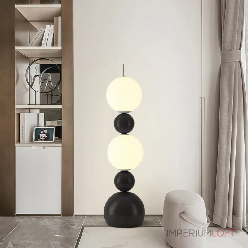 Напольный светильник из чередующихся черных и светящихся шаров разного размера STELLAN B