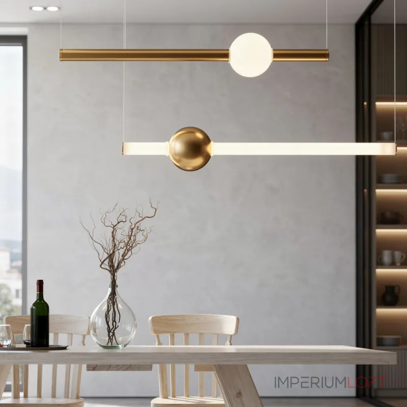 Подвесной светильник WAND HRZ L2 L50 Brass в виде горизонтальных стержней с шарами от ImperiumLoft