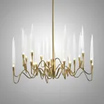 Люстра на штанге Il Pezzo 3 Round Chandelier Brass and Crystals D1000 с акриловыми плафонами от ImperiumLoft