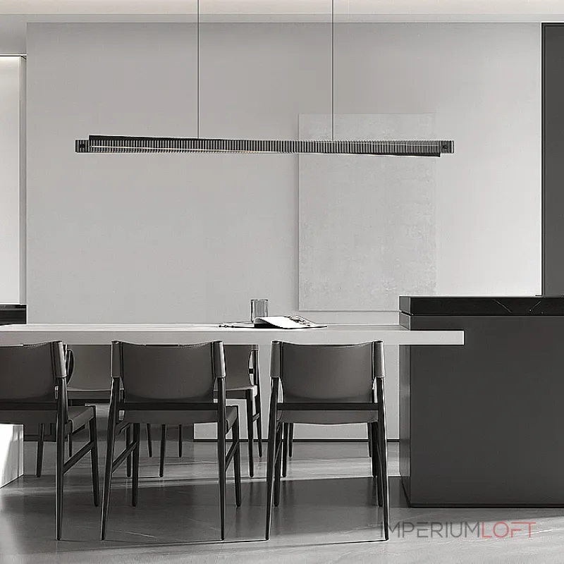 Реечный светильник с прямоугольным плафоном из двух стеклянных ребристых пластин и наклонным LED источником света CHIFFA SKEW L100 BLACK от ImperiumLoft