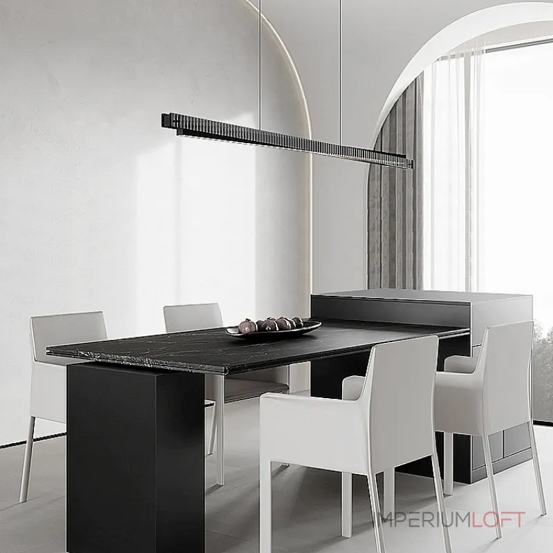 Реечный светильник с прямоугольным плафоном из двух стеклянных ребристых пластин и наклонным LED источником света CHIFFA SKEW L140 BLACK от ImperiumLoft