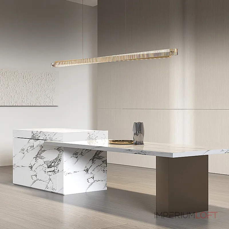 Реечный светильник с прямоугольным плафоном из двух стеклянных ребристых пластин и наклонным LED источником света CHIFFA SKEW L100 BRASS от ImperiumLoft