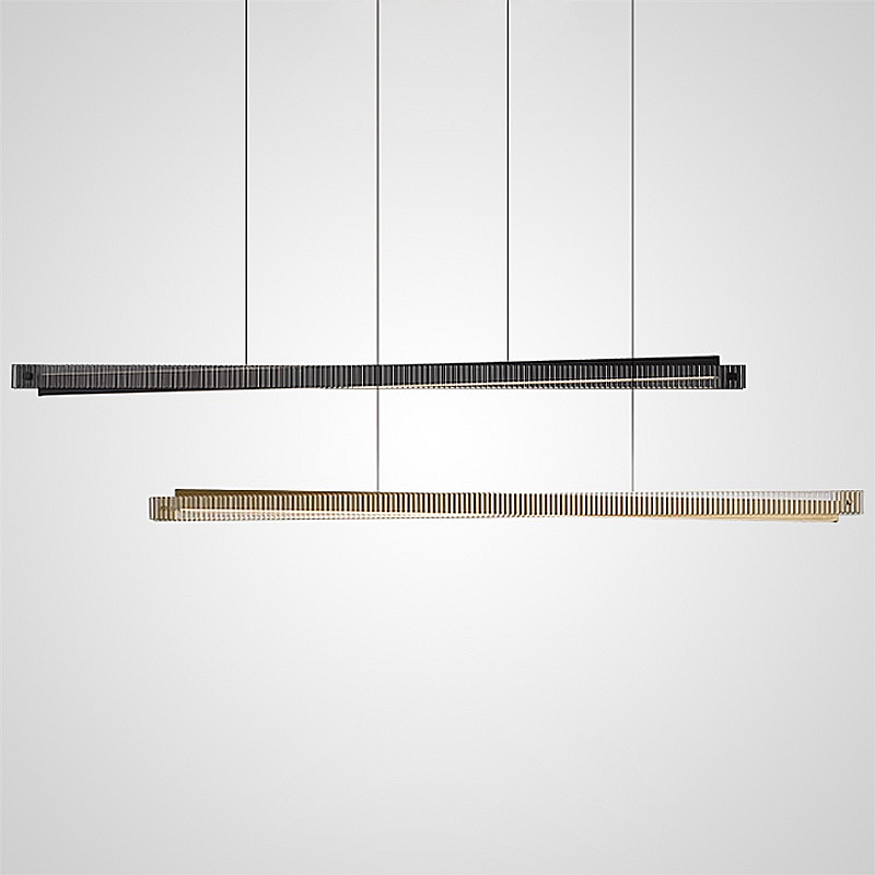 Реечный светильник с прямоугольным плафоном из двух стеклянных ребристых пластин и наклонным LED источником света CHIFFA SKEW L120 BRASS от ImperiumLoft