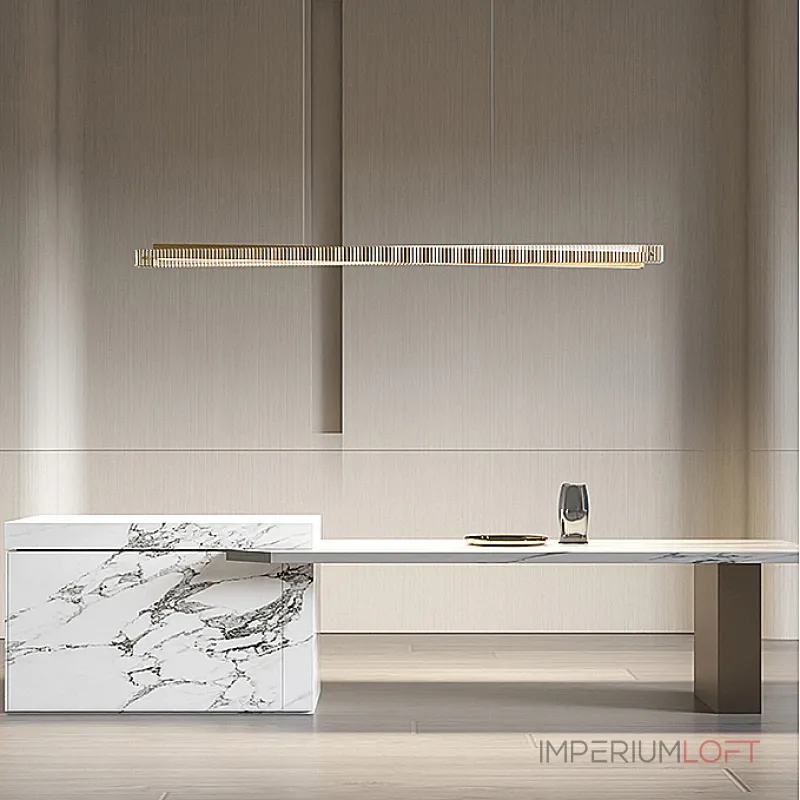 Реечный светильник с прямоугольным плафоном из двух стеклянных ребристых пластин и наклонным LED источником света CHIFFA SKEW L120 BRASS от ImperiumLoft