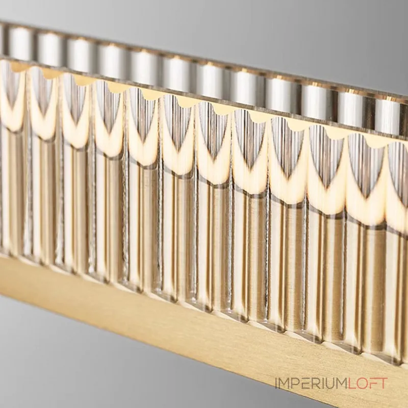 Реечный светильник с прямоугольным плафоном из двух стеклянных ребристых пластин и наклонным LED источником света CHIFFA SKEW L140 BRASS от ImperiumLoft