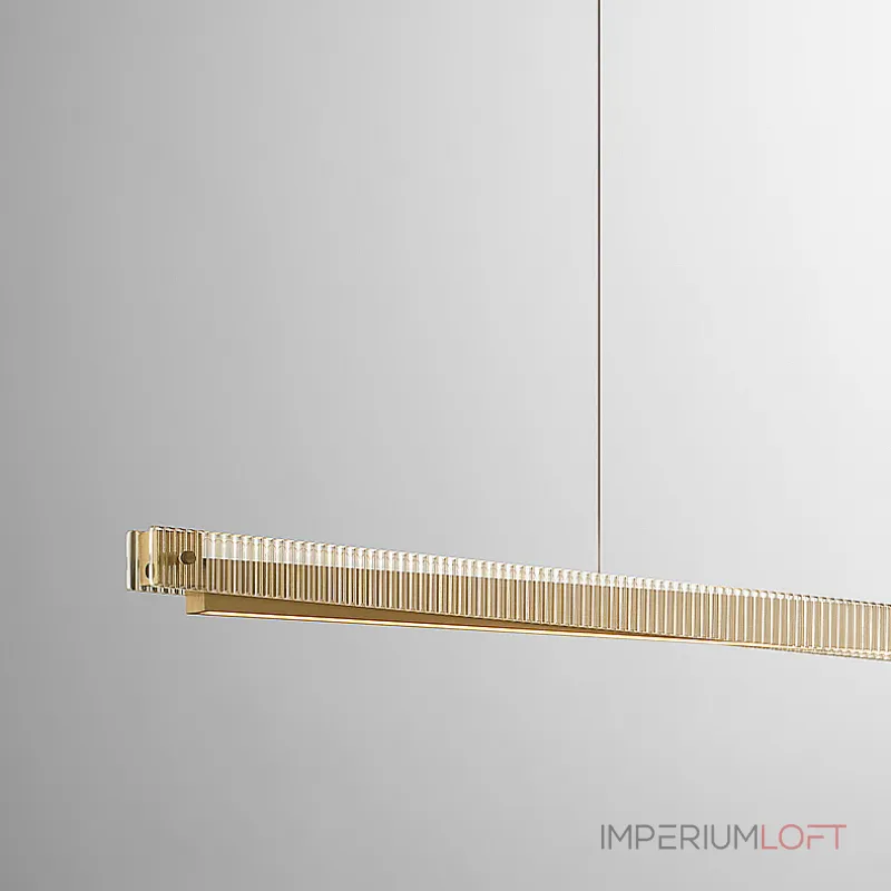 Реечный светильник с прямоугольным плафоном из двух стеклянных ребристых пластин и наклонным LED источником света CHIFFA SKEW L140 BRASS от ImperiumLoft