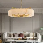 Серия люстр на лучевом каркасе с кольцевым абажуром из мраморных пластин прямоугольной формы Люстра ADINA MARBLE CH P6 от ImperiumLoft