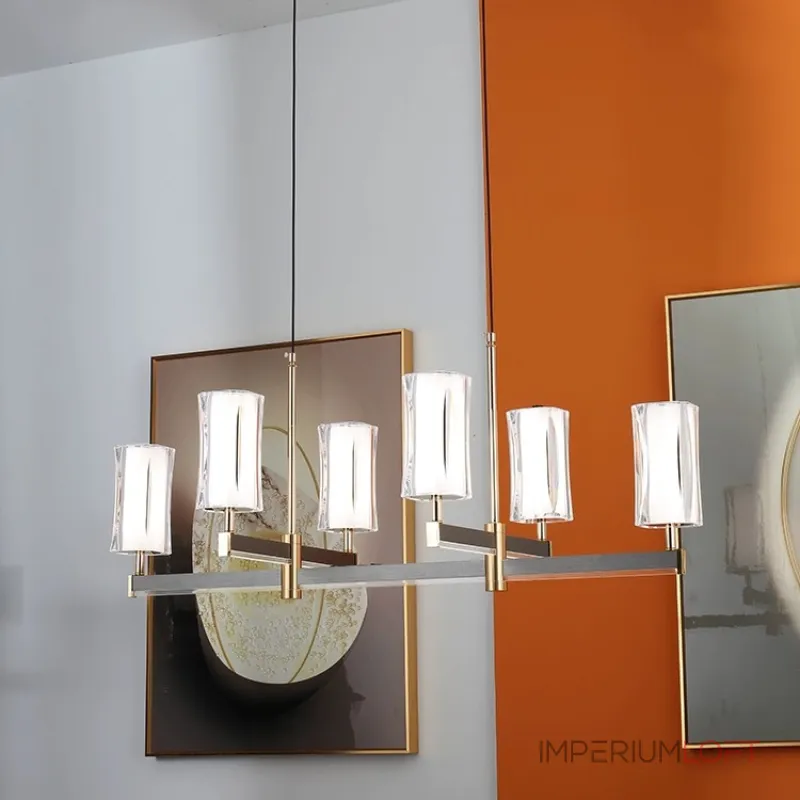 Серия рядных светильников с плафонами вогнутой цилиндрической формы на разноуровневых вертикальных стойках GISSEL B от ImperiumLoft