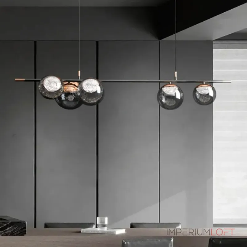 Рядный светильник с ассиметричным расположением плафонов шарообразной формы различного диаметра MAYER ORB LONG P5 от ImperiumLoft