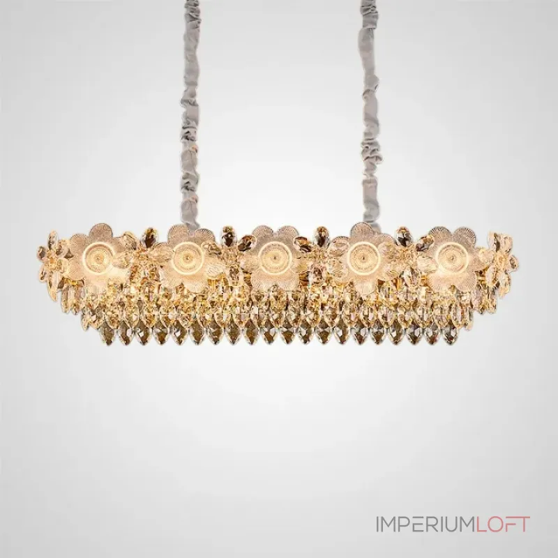 Реечный светильник с подвесками из ограненного хрусталя и рельефных стеклянных цветков EGEL PAW LONG