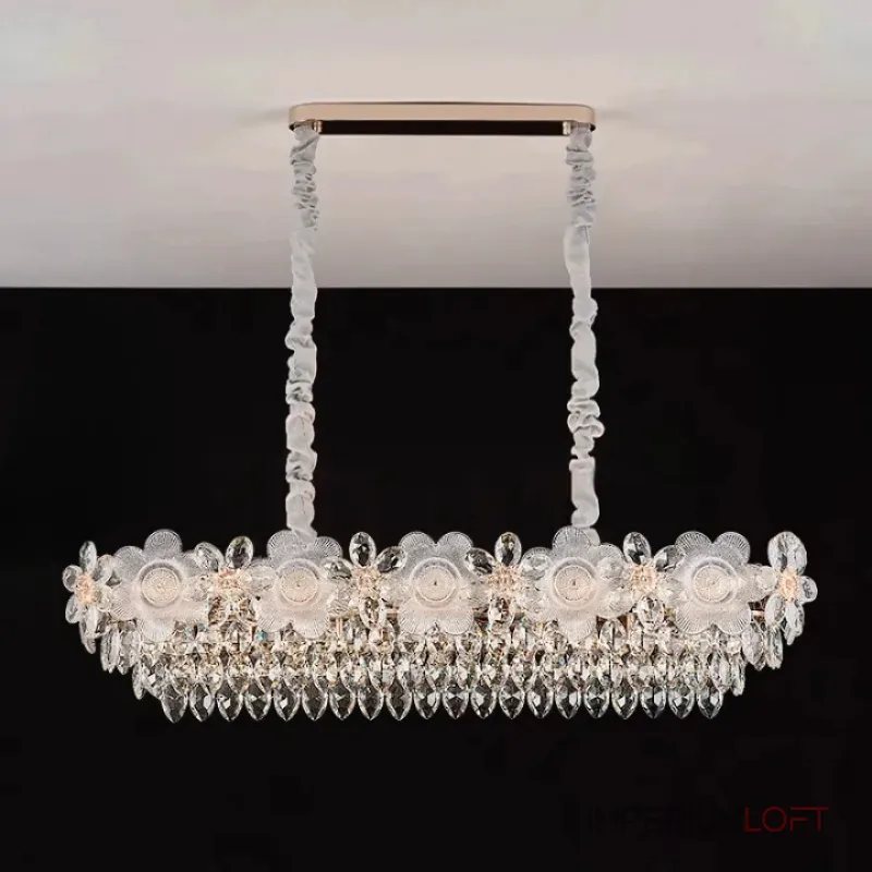 Реечный светильник с подвесками из ограненного хрусталя и рельефных стеклянных цветков EGEL PAW LONG