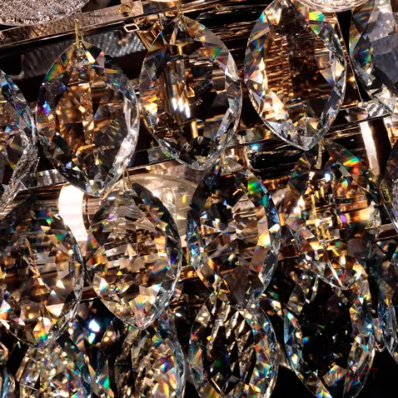 Реечный светильник с подвесками из ограненного хрусталя и рельефных стеклянных цветков EGEL PAW LONG