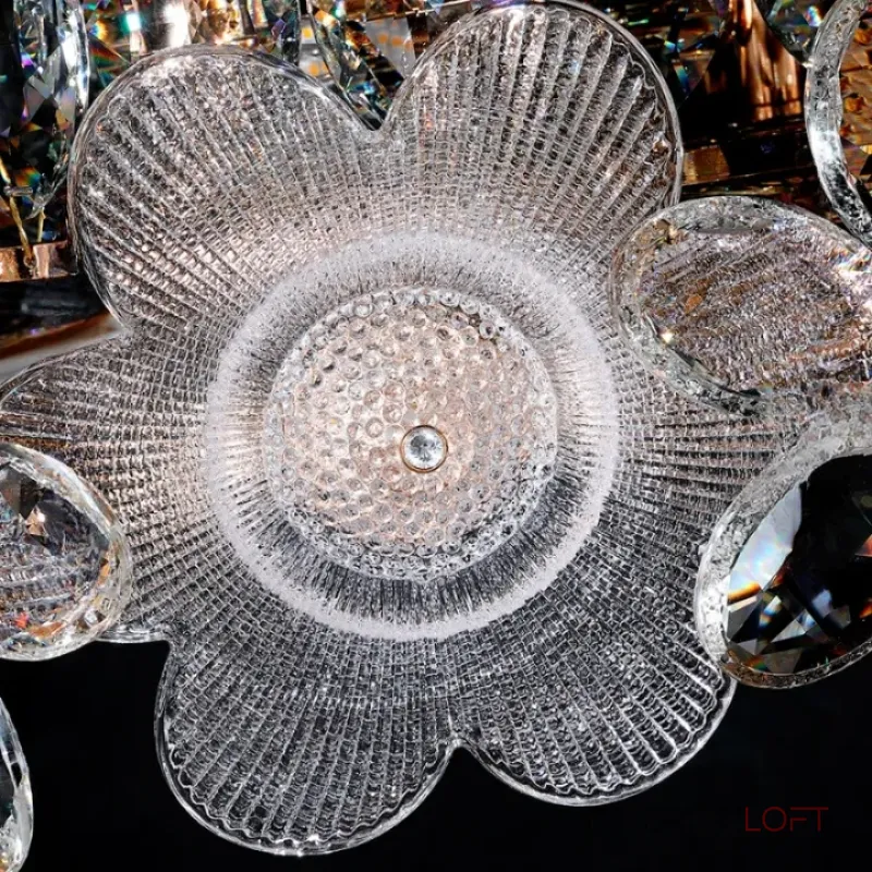 Реечный светильник с подвесками из ограненного хрусталя и рельефных стеклянных цветков EGEL PAW LONG