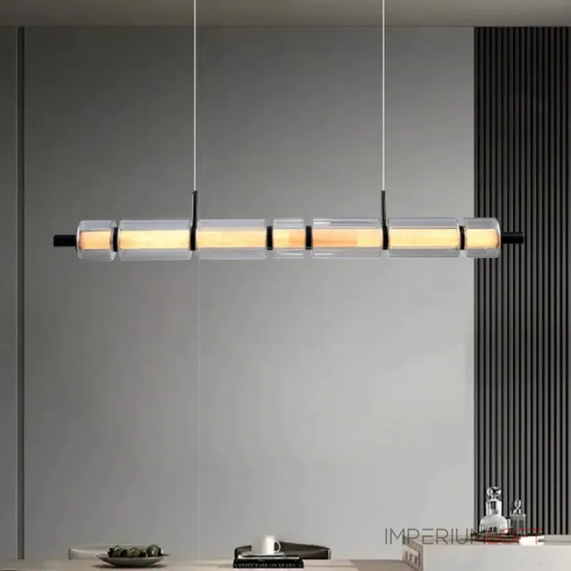 Серия реечных светильников с секциями цилиндров из стекла со спектральными переливами и внутренними рассеивателями из мрамора EVERIN LONG L110 от ImperiumLoft