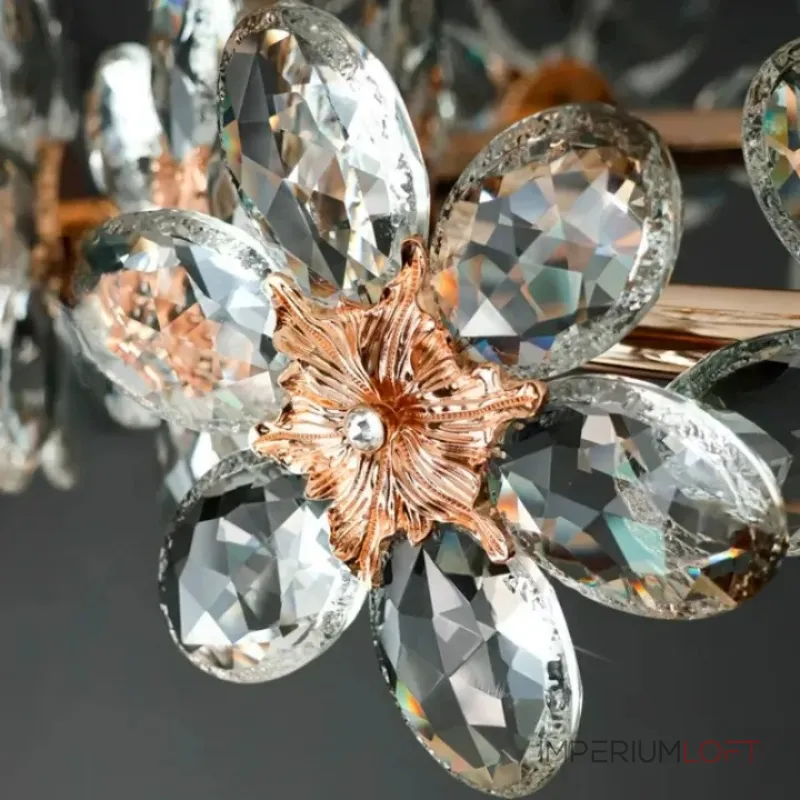 Реечный светильник с подвесками из ограненного хрусталя и рельефных стеклянных цветков EGEL B LONG