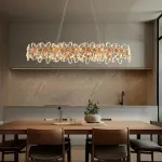 Реечный светильник с подвесками из ограненного хрусталя и рельефных стеклянных цветков EGEL B LONG