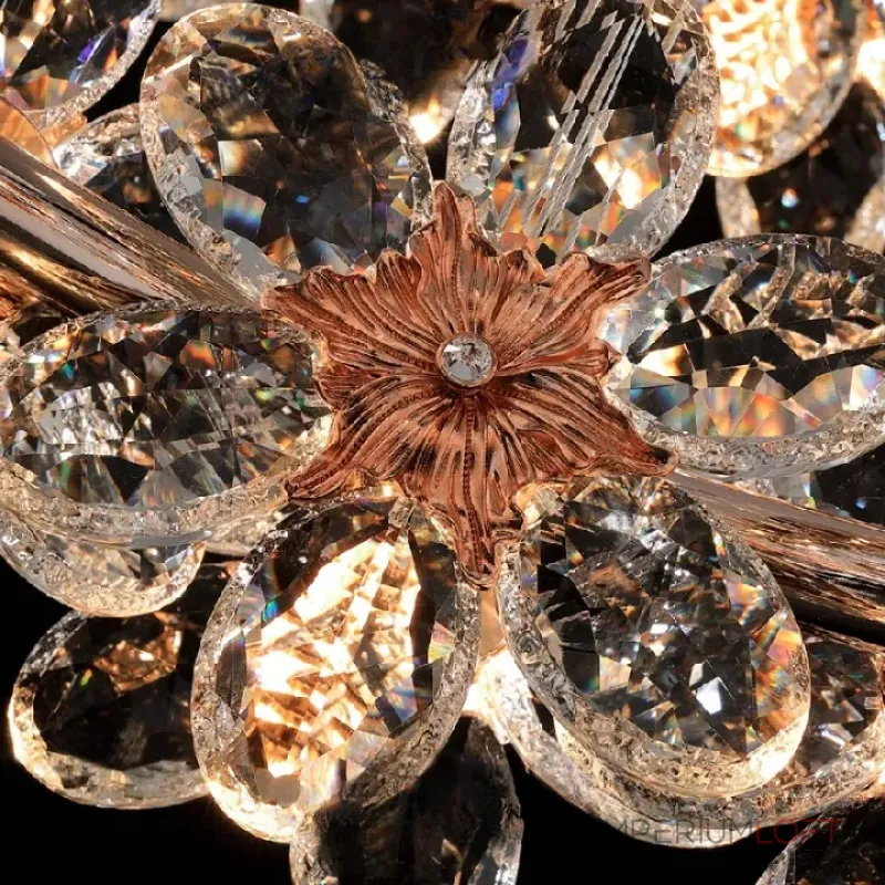 Реечный светильник с подвесками из ограненного хрусталя и рельефных стеклянных цветков EGEL B LONG