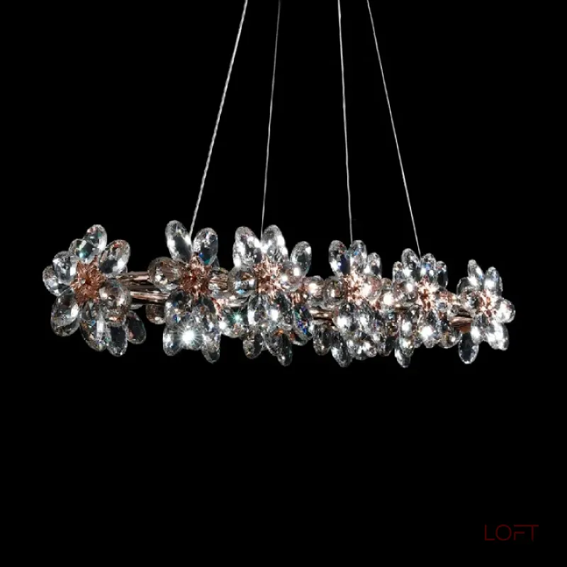 Реечный светильник с подвесками из ограненного хрусталя и рельефных стеклянных цветков EGEL B LONG