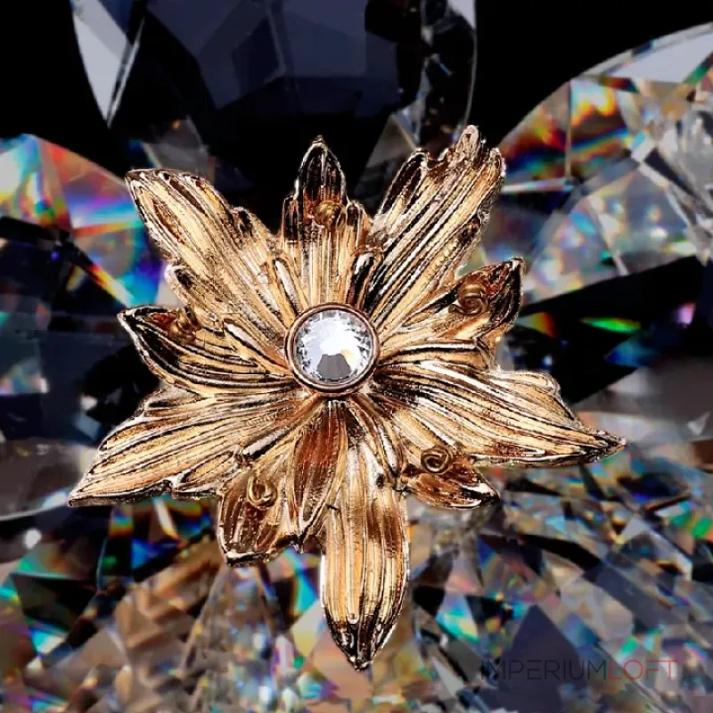 Реечный светильник с подвесками из ограненного хрусталя и рельефных стеклянных цветков EGEL LONG