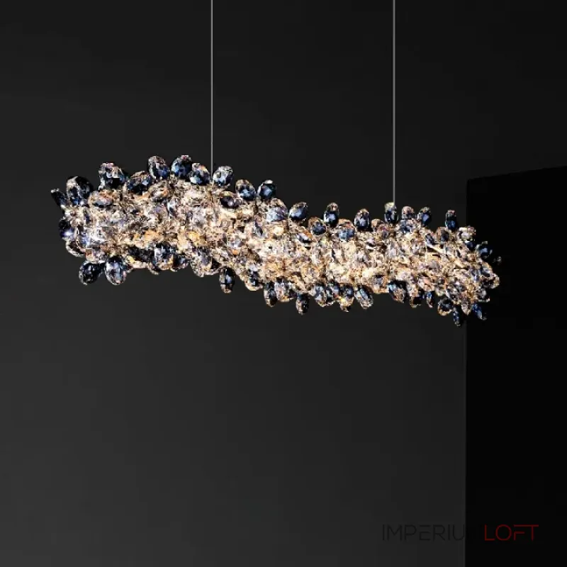 Реечный светильник с подвесками из ограненного хрусталя и рельефных стеклянных цветков EGEL LONG