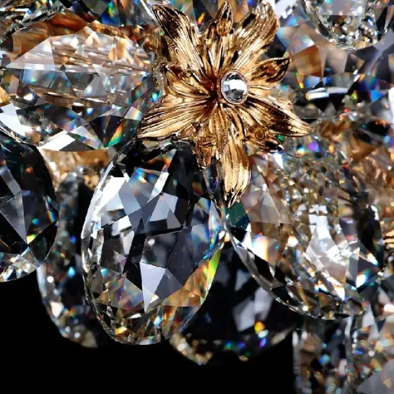 Реечный светильник с подвесками из ограненного хрусталя и рельефных стеклянных цветков EGEL LONG