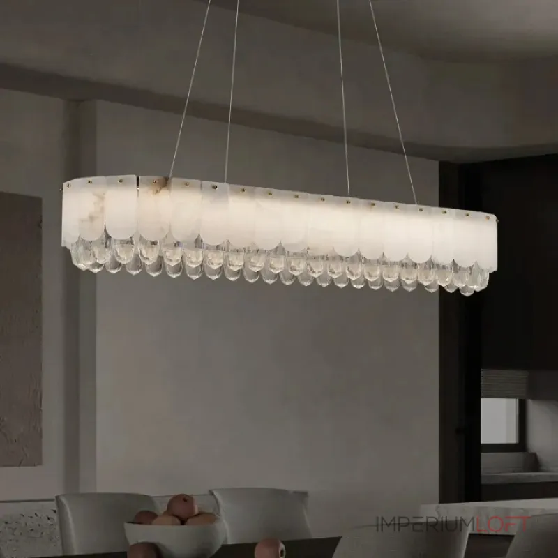 Серия светодиодных реечных люстр из мраморных пластин c закругленным краем и декоративными хрустальными подвесками LIDVALD B LONG A  от ImperiumLoft