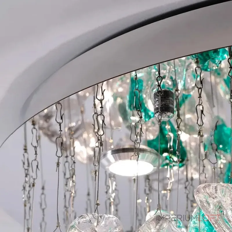 Серия потолочных люстр из подвесных элементов неправильной формы из цветного стекла на дисковом потолочном основании с точечными источниками света TIFFANI CH D100 от ImperiumLoft